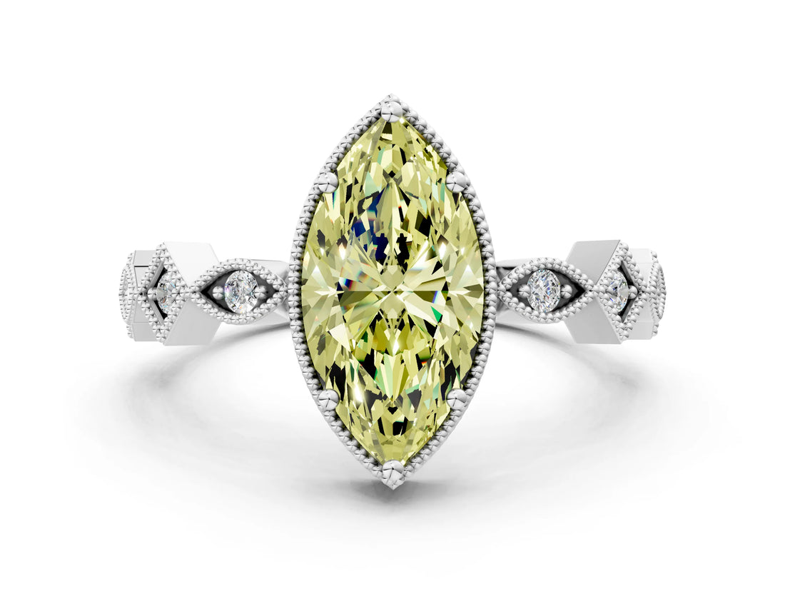 White gold Fancy Yellow Marquise  Milgrain Marquise Diamond Twist Band Ring_74