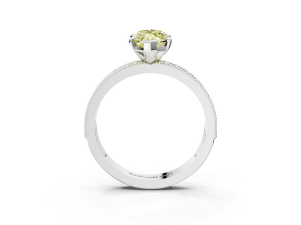 Platinum Fancy Yellow Marquise Cut Diamond Milgrain Pavé Engagement Ring with Four-Prong Setting