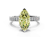 White gold Fancy Yellow Marquise  Milgrain Pave Diamond Engagement Ring with Four-Prong Setting