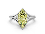 White gold Fancy Yellow Marquise  Solitaire Beaded Band Six-Prong Setting