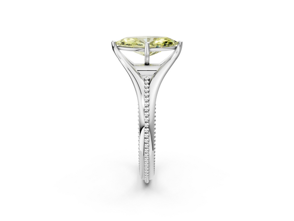 White gold Fancy Yellow Marquise  Solitaire Beaded Band Six-Prong Setting