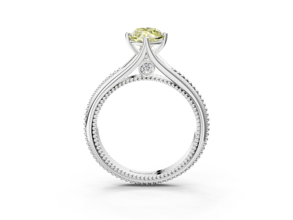 White gold Fancy Yellow Marquise  Solitaire Beaded Band Six-Prong Setting