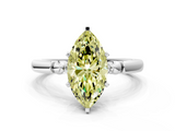 White gold Fancy Yellow Marquise  Solitaire Beaded Band with Four-Prong Setting