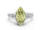 White gold Fancy Yellow Marquise  Solitaire Bezel-Set Diamond Ring with Channel-Set Band