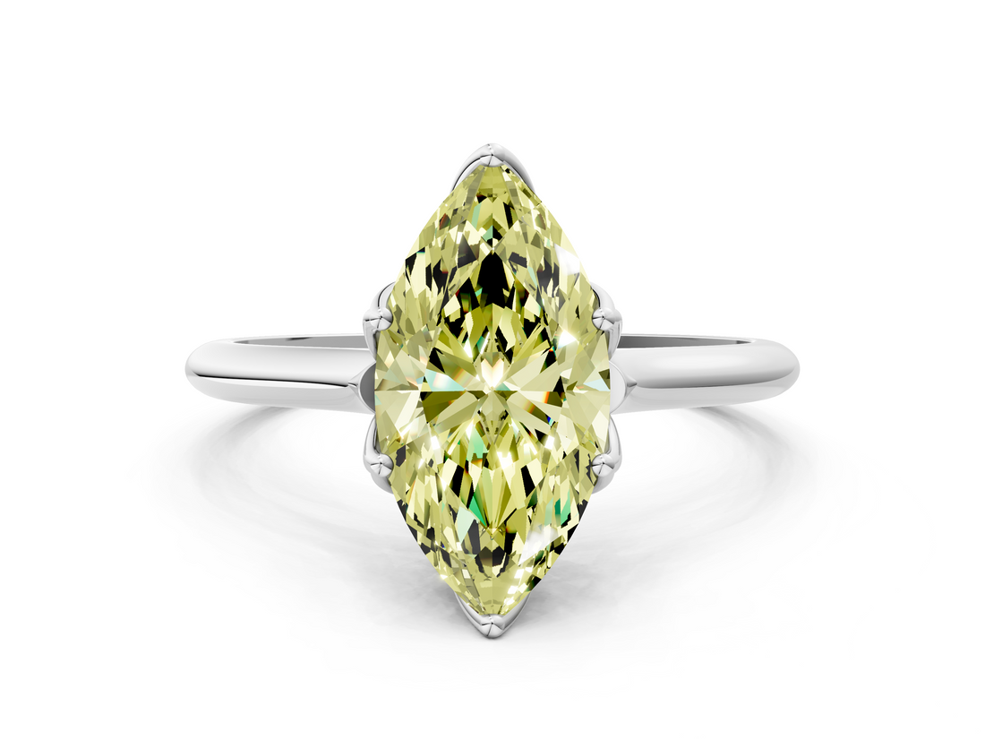 White gold Fancy Yellow Marquise  Solitaire Cathedral Diamond Ring with Six-Prong Setting