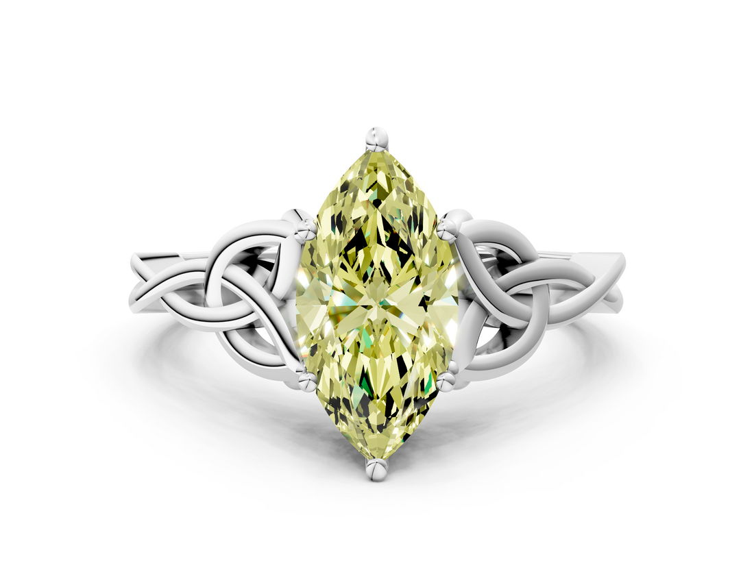 White gold Fancy Yellow Marquise  Solitaire Celtic Knot Engagement Ring with Four-Prong Setting