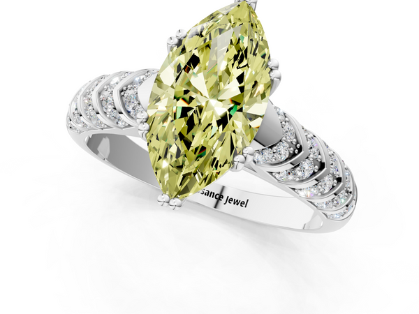 Platinum Fancy Yellow Marquise  Solitaire Chevron Pave Diamond Engagement Ring with Six-Prong Setting