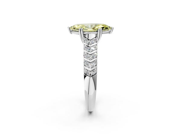 Platinum Fancy Yellow Marquise  Solitaire Chevron Pave Diamond Engagement Ring with Six-Prong Setting