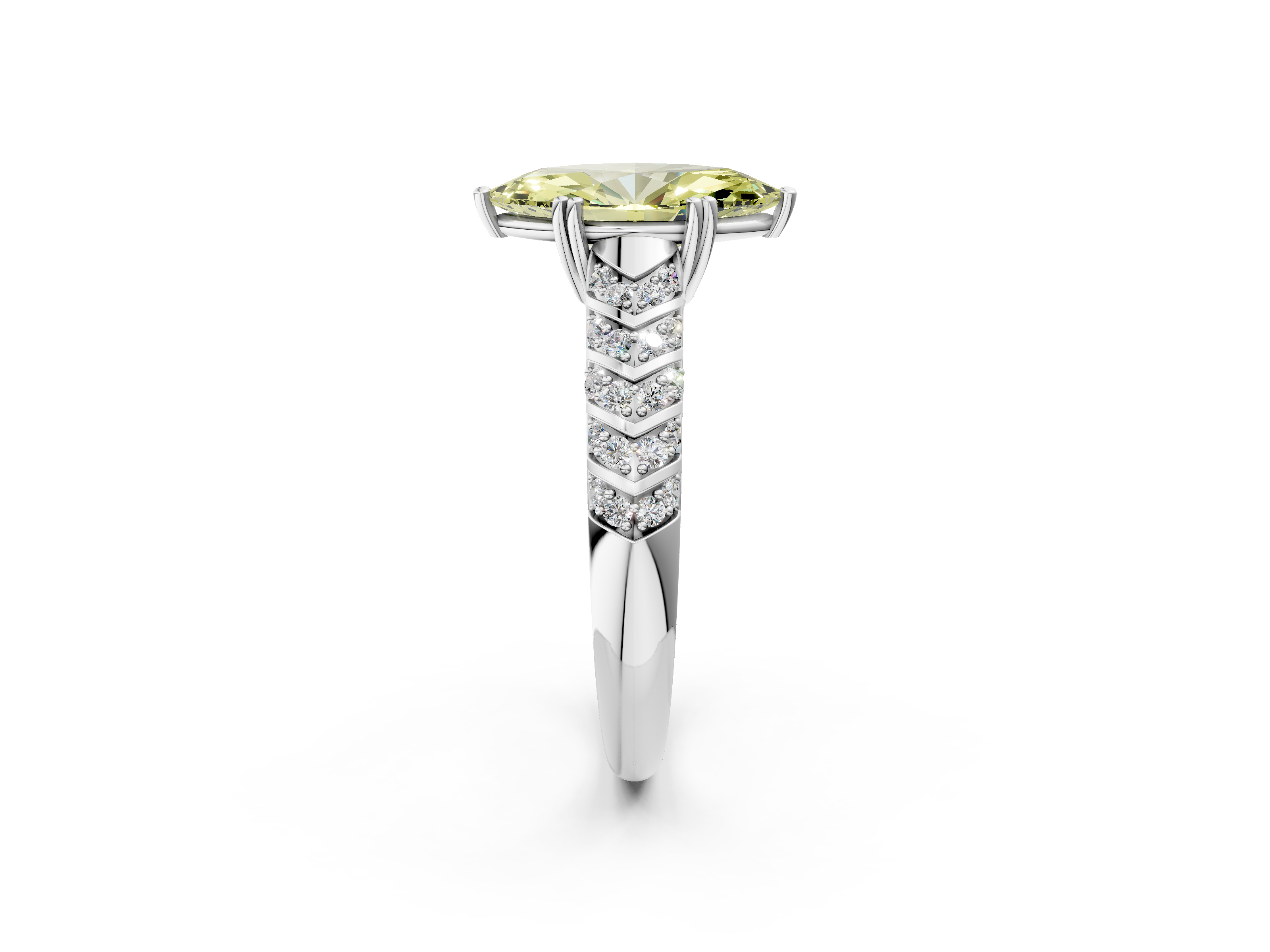 White gold Fancy Yellow Marquise  Solitaire Chevron Pave Diamond Engagement Ring with Six-Prong Setting_2