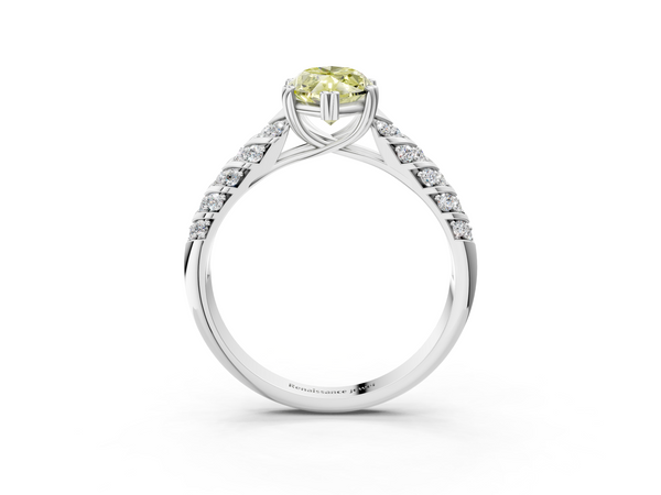 Platinum Fancy Yellow Marquise  Solitaire Chevron Pave Diamond Engagement Ring with Six-Prong Setting