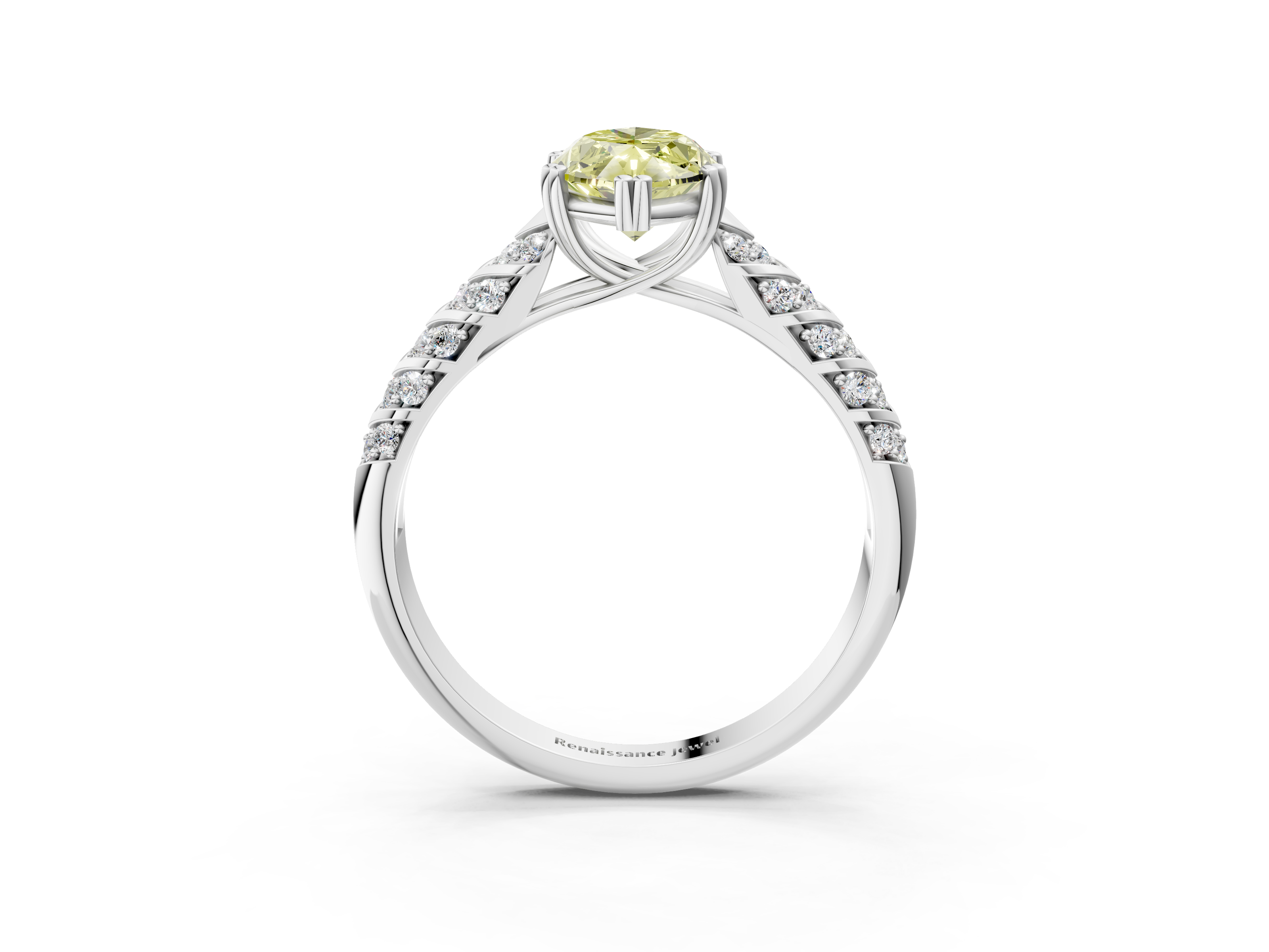White gold Fancy Yellow Marquise  Solitaire Chevron Pave Diamond Engagement Ring with Six-Prong Setting_3
