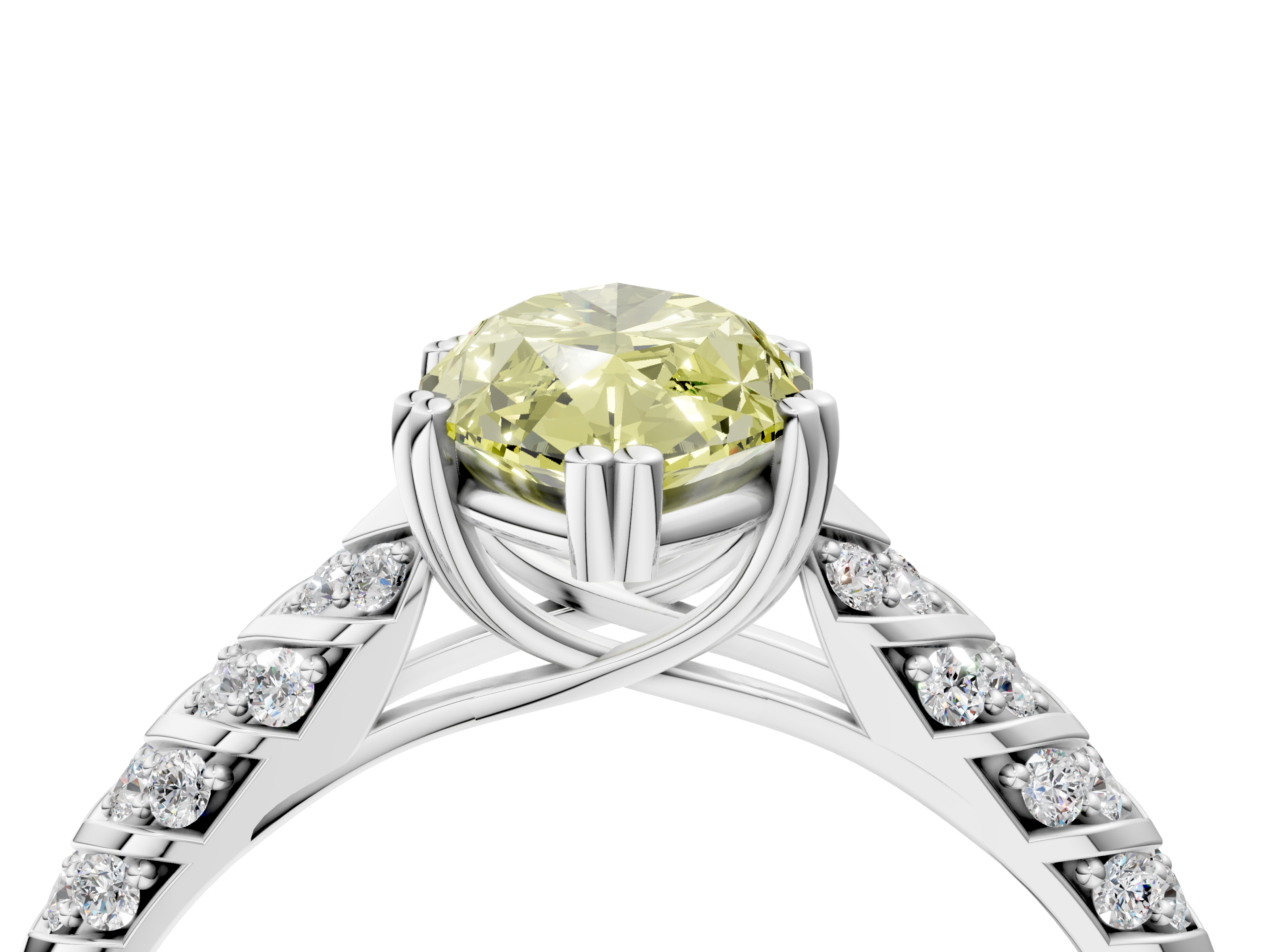 White gold Fancy Yellow Marquise  Solitaire Chevron Pave Diamond Engagement Ring with Six-Prong Setting_4