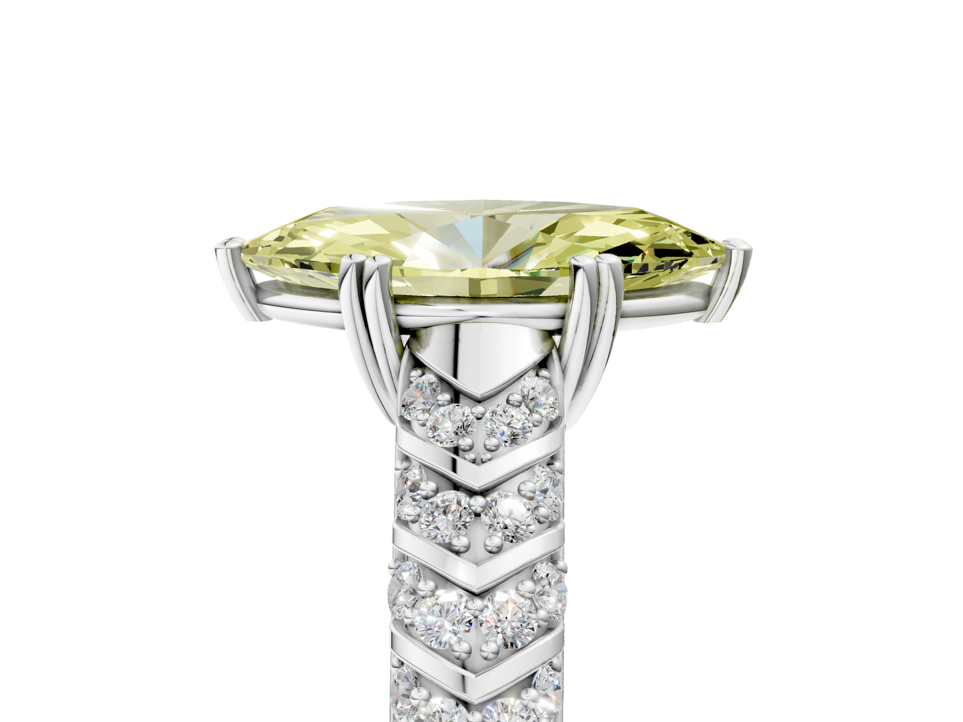 White gold Fancy Yellow Marquise  Solitaire Chevron Pave Diamond Engagement Ring with Six-Prong Setting_5
