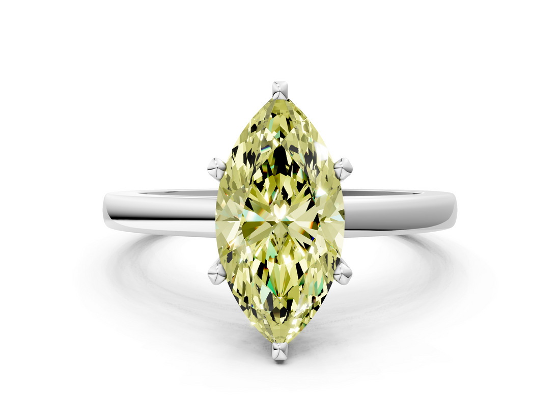 White gold Fancy Yellow Marquise  Solitaire Diamond Engagement Ring with Four-Prong Setting on a Classic Band_3