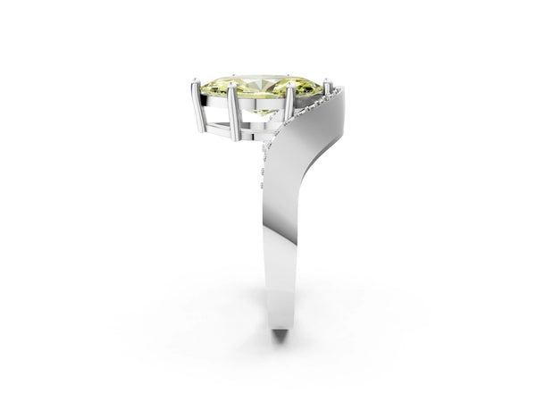 White gold Fancy Yellow Marquise  Solitaire Diamond Engagement Ring with Pave Band and Four-Prong Setting