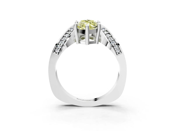 White gold Fancy Yellow Marquise  Solitaire Diamond Engagement Ring with Pave Band and Four-Prong Setting
