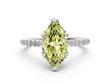 White gold Fancy Yellow Marquise  Solitaire Diamond Engagement Ring with Pave Band and Six-Prong Setting