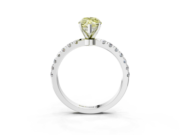 Platinum Fancy Yellow Marquise Cut Diamond Solitaire Ring with Pavé Accents and Four-Prong Setting