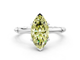 White gold Fancy Yellow Marquise  Solitaire Diamond Ring with Bamboo Band and Four-Prong Setting