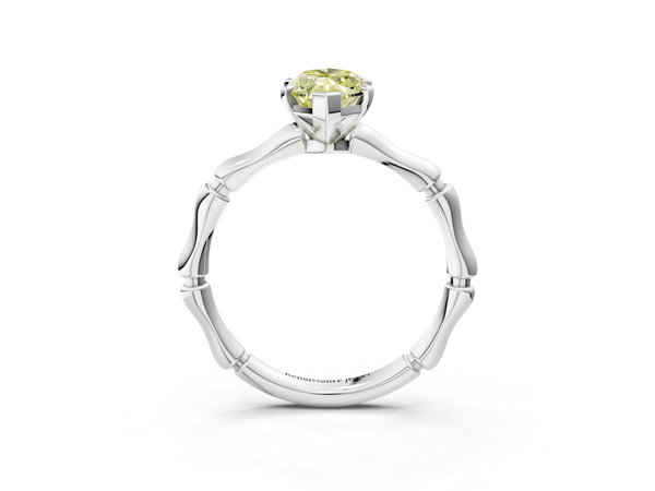 Platinum Fancy Yellow Marquise  Solitaire Diamond Ring with Bamboo Band and Four-Prong Setting