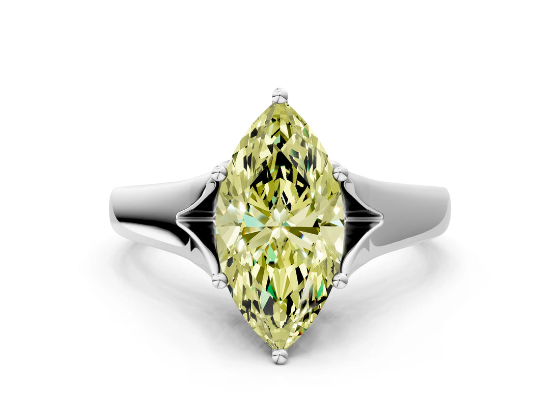White gold Fancy Yellow Marquise  Solitaire Diamond Ring with Cathedral Band and Four-Prong Setting_29