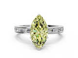 White gold Fancy Yellow Marquise  Solitaire Diamond Ring with Channel-Set Baguette Band and Four-Prong Setting