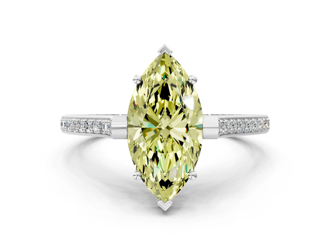 White gold Fancy Yellow Marquise  Solitaire Diamond Ring with Channel Set Band and Bezel Prong Setting_68