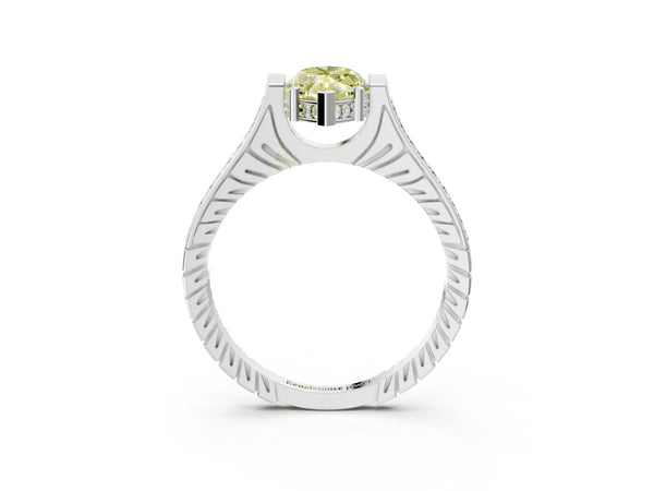 Platinum Fancy Yellow Marquise  Solitaire Diamond Ring with Channel Set Band and Bezel Prong Setting