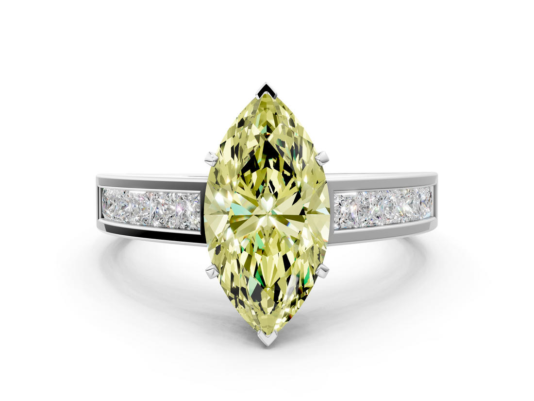 White gold Fancy Yellow Marquise  Solitaire Diamond Ring with Channel-Set Band and Four-Prong Setting_3