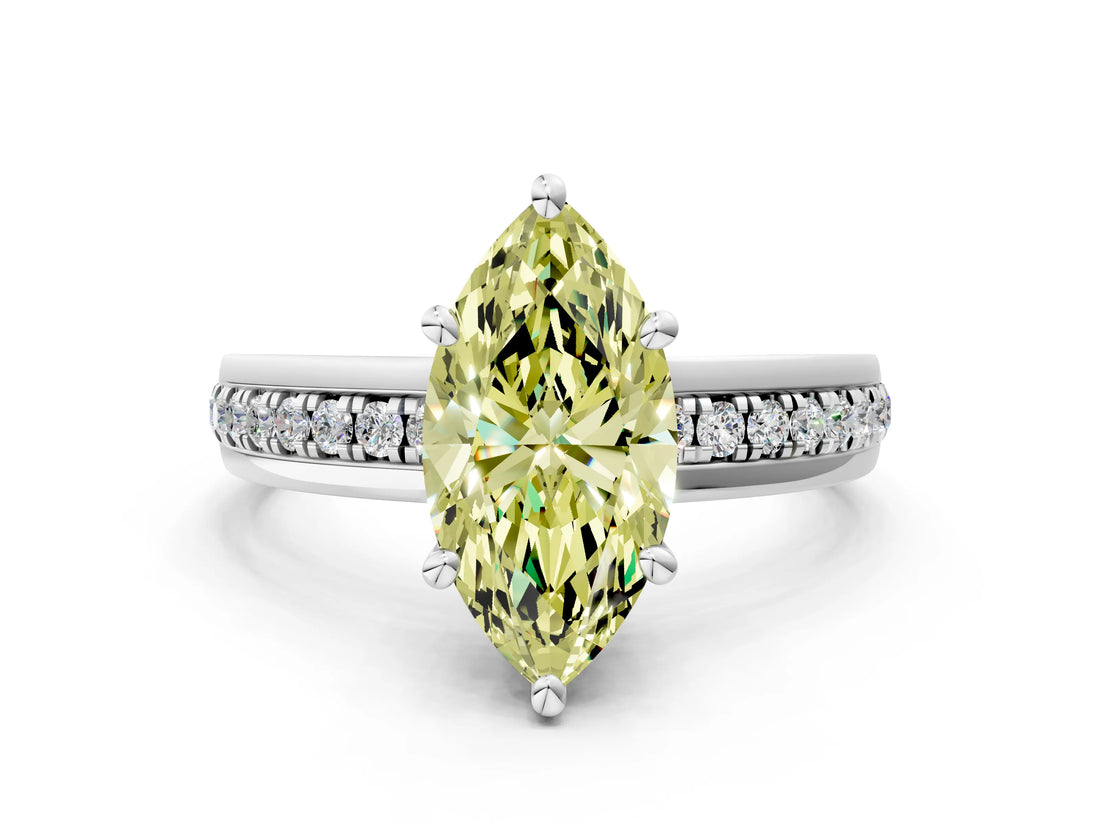 White gold Fancy Yellow Marquise  Solitaire Diamond Ring with Channel Set Band and Six-Prong Setting_29