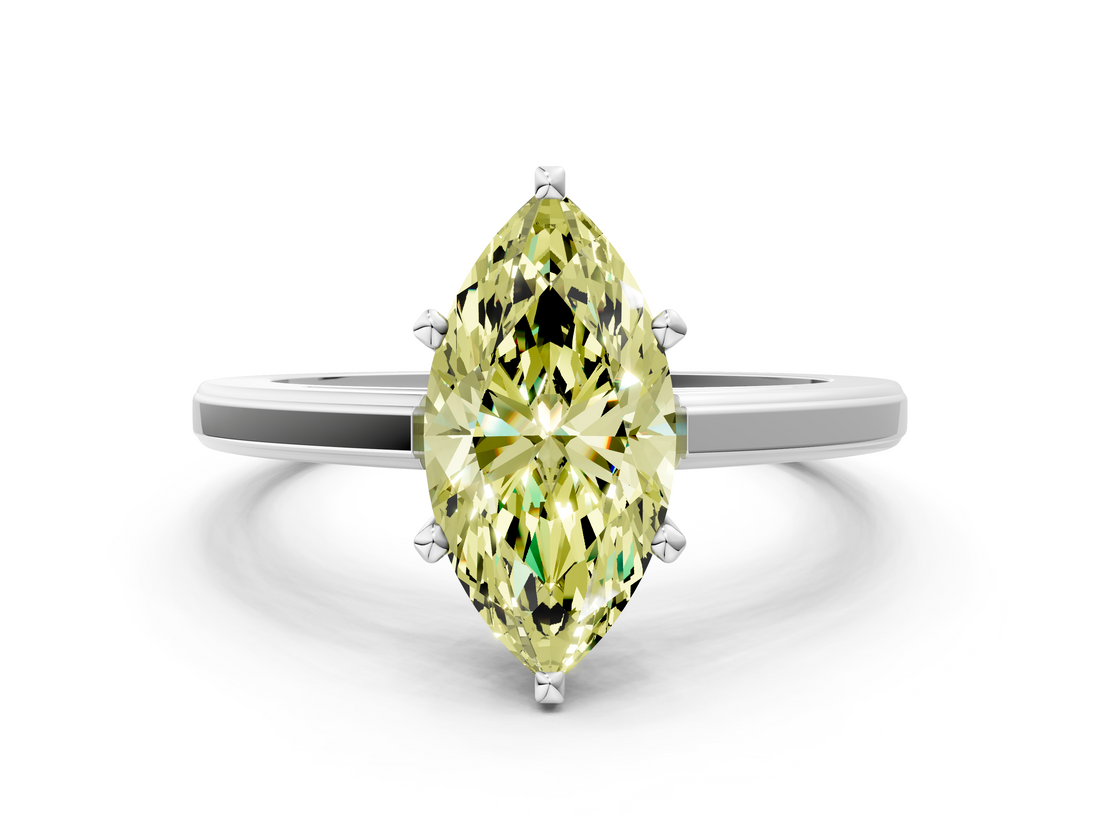 White gold Fancy Yellow Marquise  Solitaire Diamond Ring with Four-Prong Setting and Classic Band_3