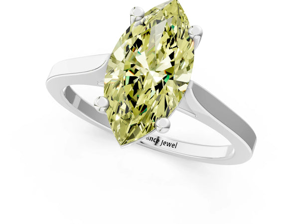 White gold Fancy Yellow Marquise  Solitaire Diamond Ring with Four-Prong Setting and Tapered Band