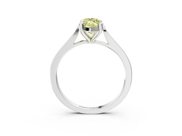 White gold Fancy Yellow Marquise  Solitaire Diamond Ring with Four-Prong Setting and Tapered Band