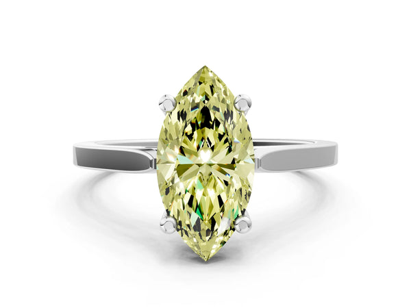 White gold Fancy Yellow Marquise  Solitaire Diamond Ring with Four-Prong Setting and Tapered Band