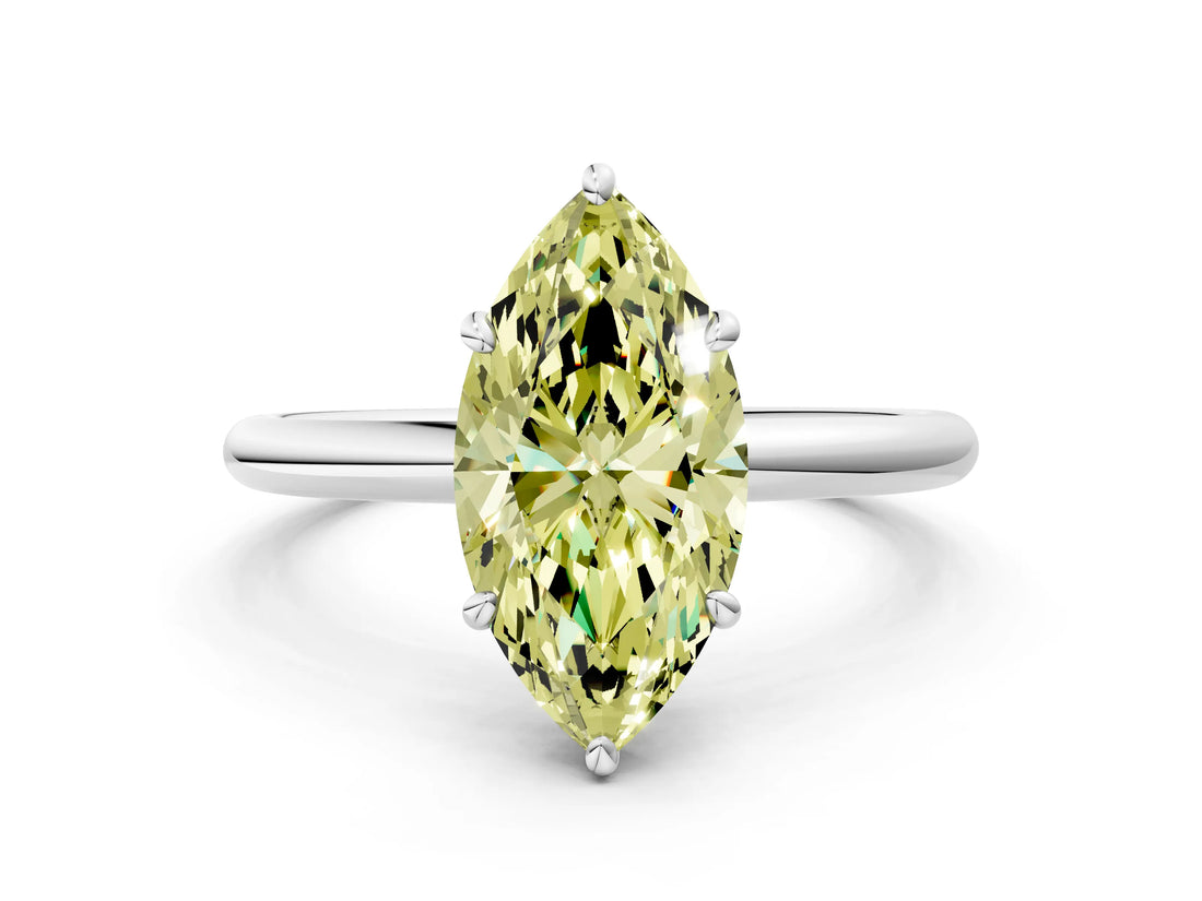 White gold Fancy Yellow Marquise  Solitaire Diamond Ring with Four-Prong Setting on a Plain Band_32