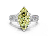White gold Fancy Yellow Marquise  Solitaire Diamond Ring with Milgrain Pavé Band and Four-Prong Setting_19