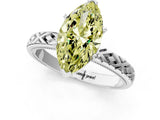 White gold Fancy Yellow Marquise  Solitaire Diamond Ring with Milgrain and Black Enamel X Pattern Band_24