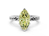 White gold Fancy Yellow Marquise  Solitaire Diamond Ring with Milgrain and Black Enamel X Pattern Band_47