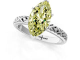 White gold Fancy Yellow Marquise  Solitaire Diamond Ring with Milgrain and Black Enamel X Pattern Band_51