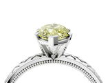 White gold Fancy Yellow Marquise  Solitaire Diamond Ring with Milgrain and Black Enamel X Pattern Band_54