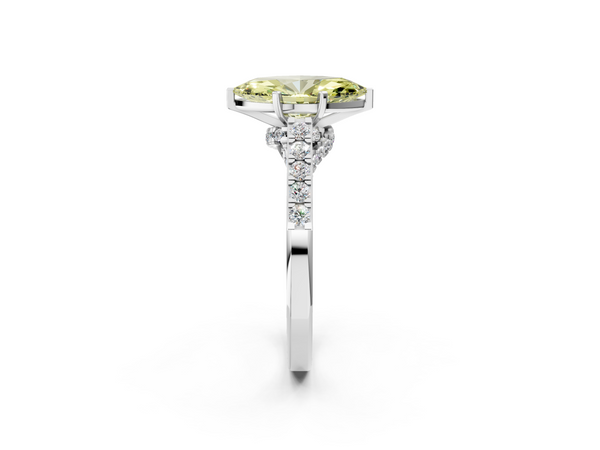 White gold Fancy Yellow Marquise  Diamond Solitaire Ring with Pavé Band and Prong Setting