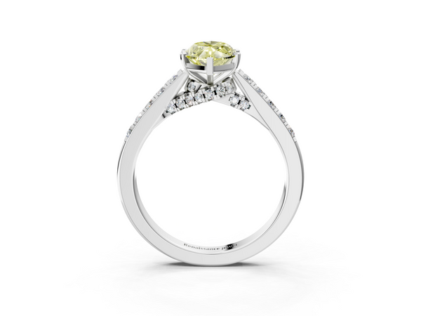 White gold Fancy Yellow Marquise  Diamond Solitaire Ring with Pavé Band and Prong Setting