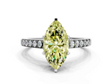White gold Fancy Yellow Marquise  Solitaire Diamond Ring with Pavé Band and Four-Prong Setting