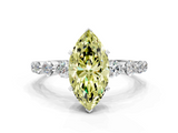 White gold Fancy Yellow Marquise  Solitaire Diamond Ring with Pave Band and Four-Prong Setting