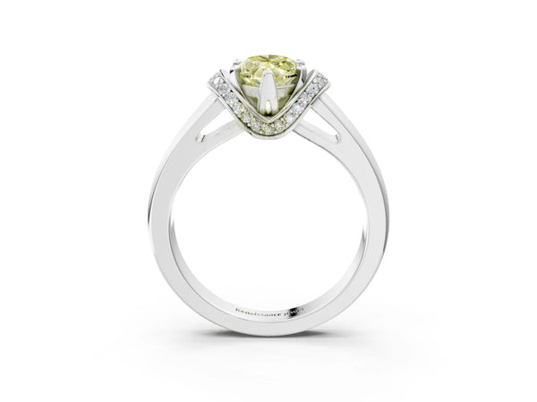 White gold Fancy Yellow Marquise  Solitaire Diamond Ring with Pave Band and Six-Prong Setting