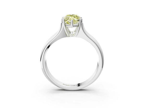 Platinum Fancy Yellow Marquise Cut Diamond Solitaire Ring with Wide Band and Prong Setting