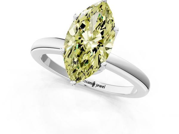 White gold Fancy Yellow Marquise  Solitaire Diamond Ring with Six-Prong Setting on a Classic Band