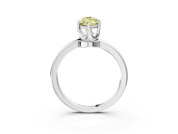 White gold Fancy Yellow Marquise  Solitaire Diamond Ring with Six-Prong Setting on a Classic Band
