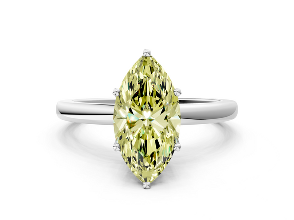 White gold Fancy Yellow Marquise  Solitaire Diamond Ring with Six-Prong Setting on a Classic Band