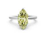 White gold Fancy Yellow Marquise  Solitaire Diamond Ring with Six-Prong Setting on a Classic Band